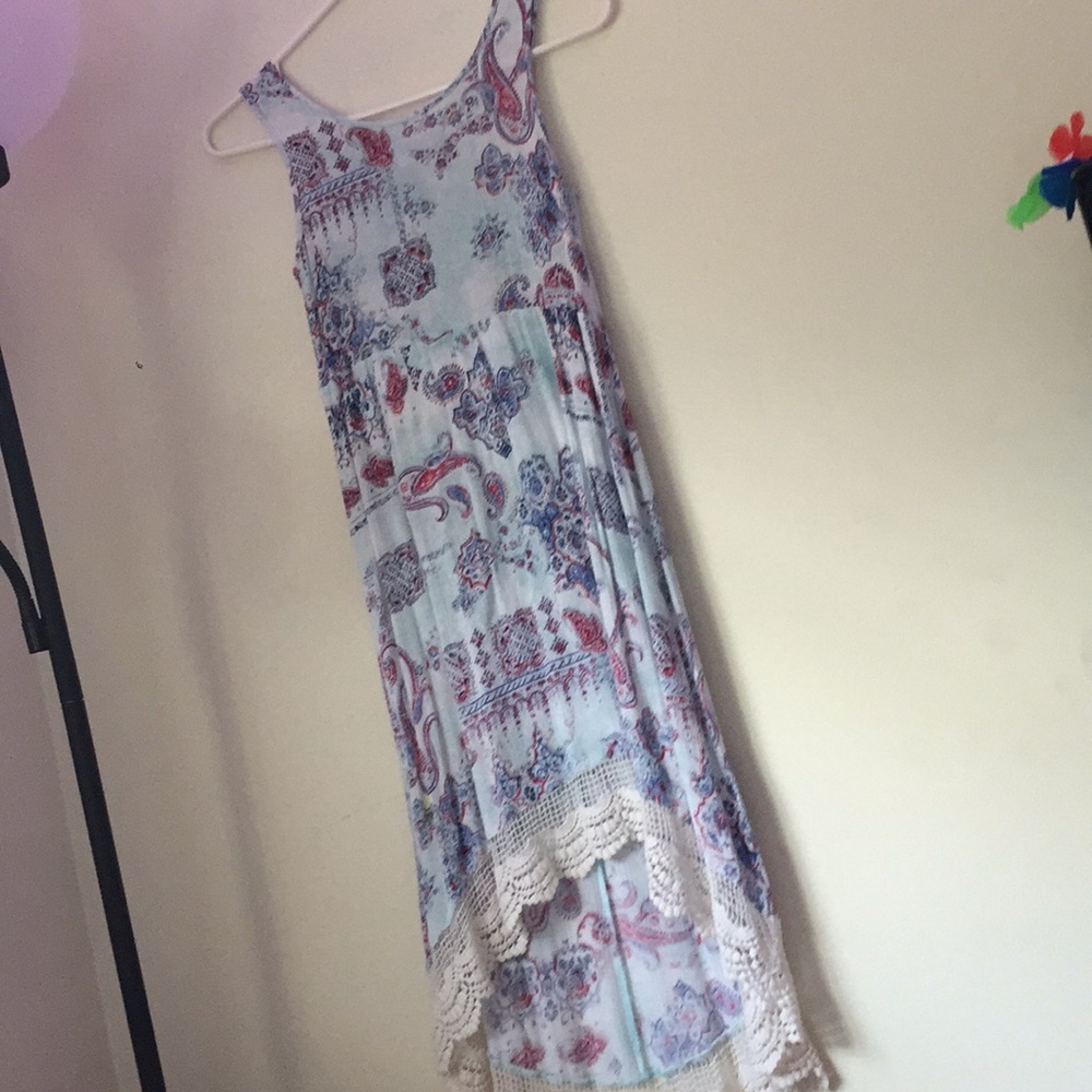 Blue patterned dress w/ lace bottom